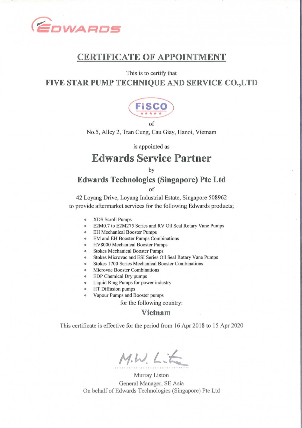 Công ty Bơm Năm Sao chính thức trở thành đối tác  Các dịch vụ về bơm Edwards tại Việt Nam.